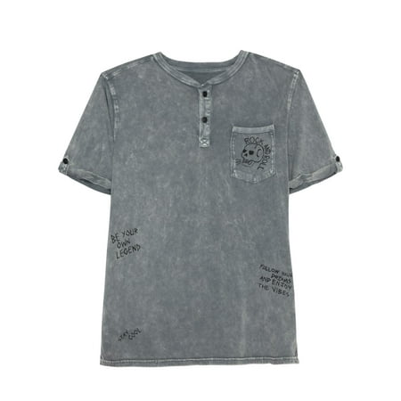 Wonder Nation Short Sleeve Washed Graphic Henley T-Shirt (Little Boys & Big