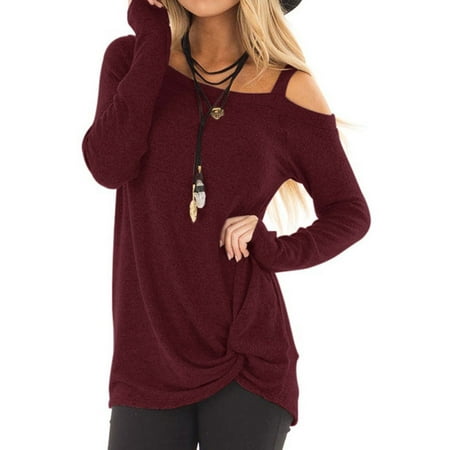 Twisted Knot Top - Starvnc Women One Shoulder Long Sleeve Solid Color Twist Knot Front Casual Tops