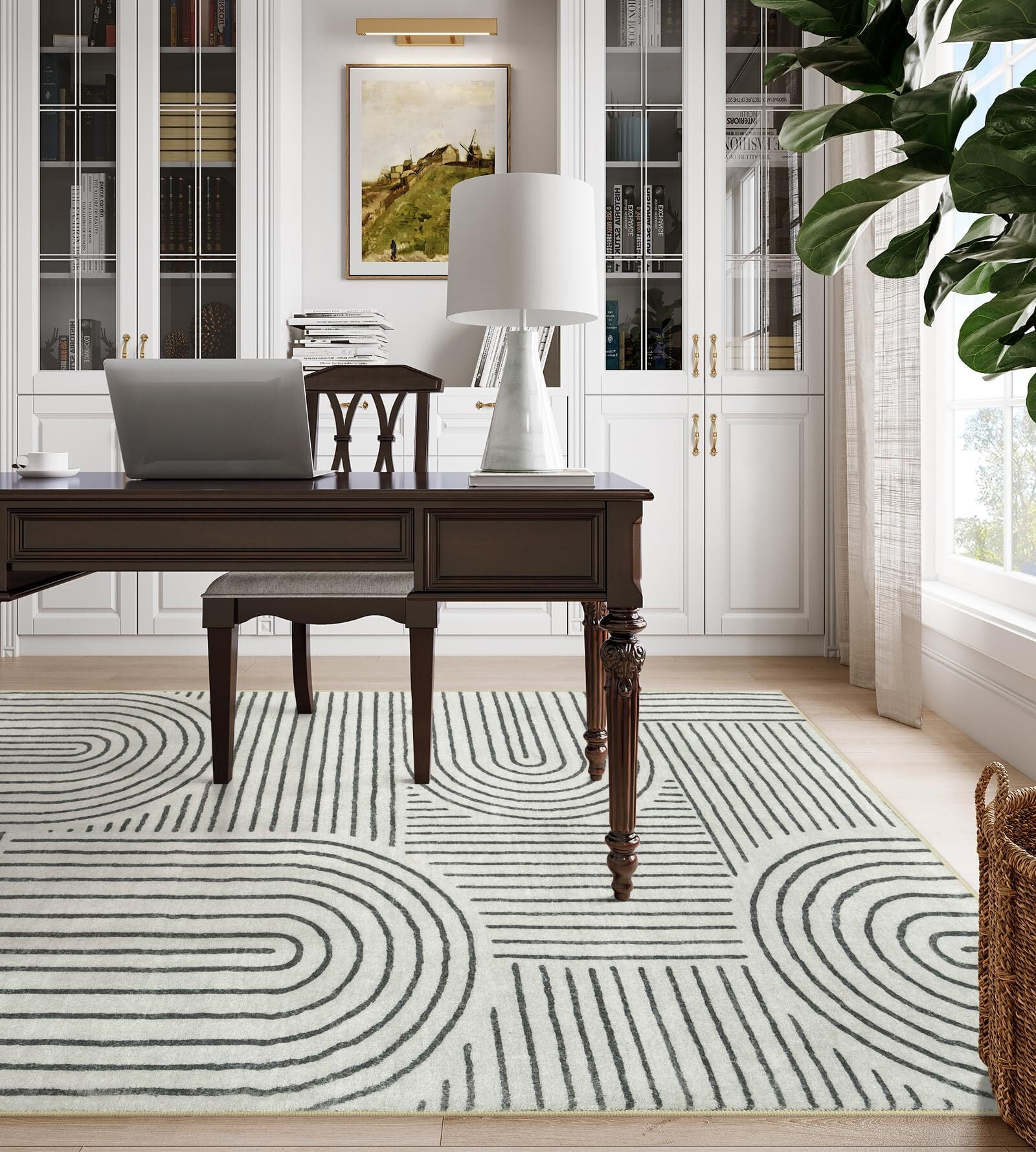 Moynesa 8'x10' Abstract Area Rugs for Living Room, Ultra-Thin Soft Washable Rug Non-Slip Large Modern Bedroom Rug Non-Shedding Accent Carpet for Dining Room Office, Black