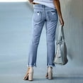 thumbnail image 3 of Women's Mid Rise Distressed Straight Leg Jeans with Raw Hem, Classic Blue Denim Casual Pants for Everyday Wear, 3 of 4