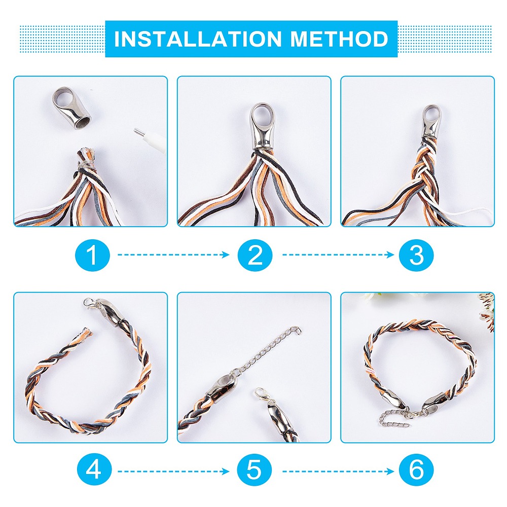 Resistant 304 Stainless Steel Cord Ends End Caps Stainless Steel Color 12x5mm Hole: 3mm Inner Diameter: 4mm