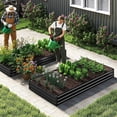 thumbnail image 3 of Dextrus Large Outdoor Raised Garden Bed Kit, Metal Planter Box for Plants, Vegetables, and Flowers, Includes 2 Gloves, Ground Nails, Support Rod, and Secure Edge Curling Design-8x4x1ft,Black, 3 of 7