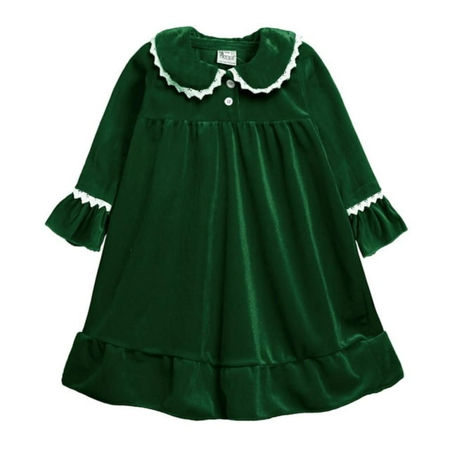 Todder Kid Baby Girls Pajama Dress Fibre Button down Solid Color Breathable Ruffle Nightwear