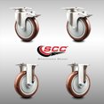 thumbnail image 2 of 5 Inch 316SS Maroon Polyurethane Swivel Plate Caster Set 2 Lock Brake 2 Rigid, 2 of 2
