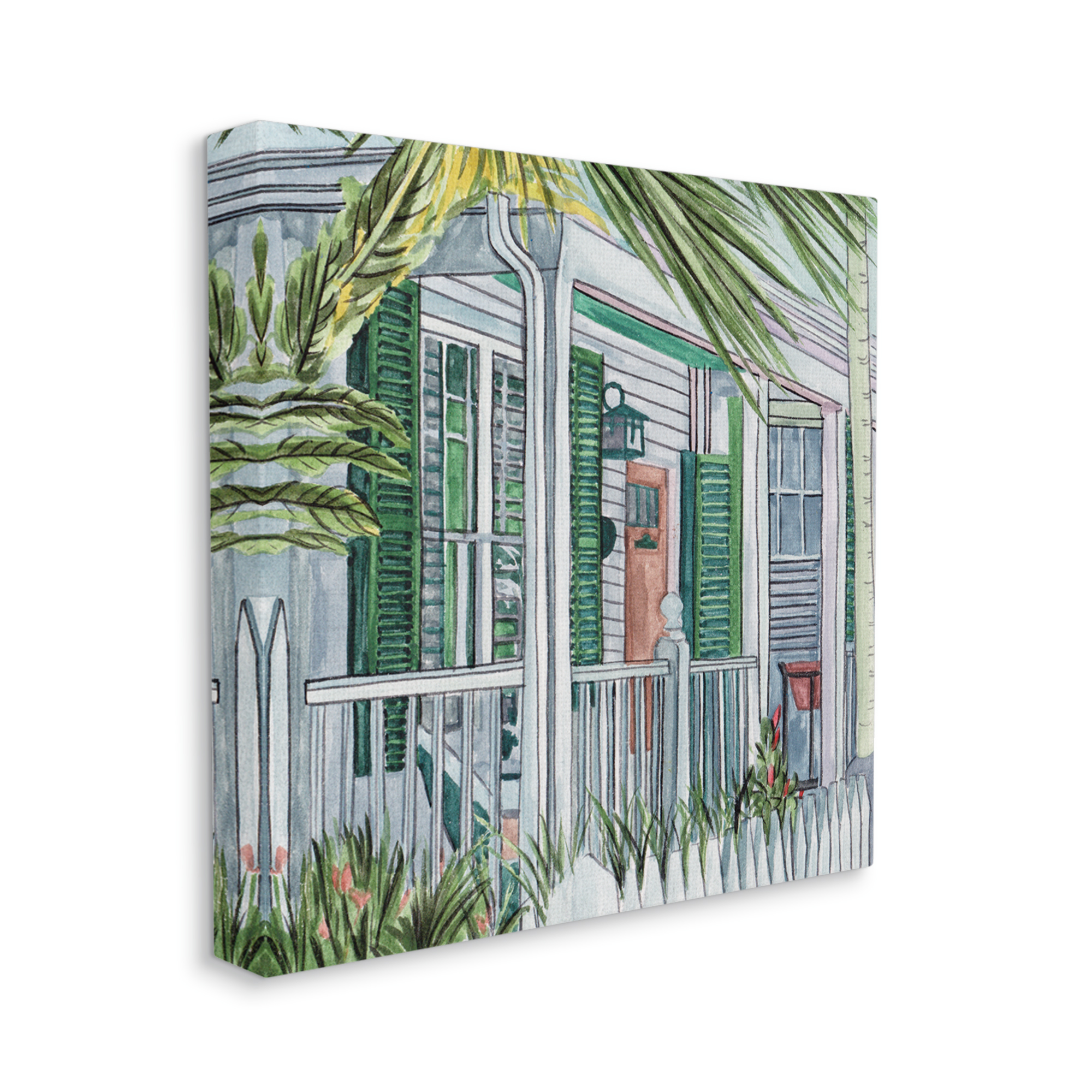 Stupell Industries Tropical Cottage Porch Botanical & Floral Painting Gallery Wrapped Canvas Art Print Wall Art, 17 x 17