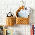 thumbnail image 2 of hanging wicker basket Hand-Woven Wood Storage Basket Portable Wall Hanging Flower Basket Organizer Fruit Vegetable Rattan Box Home Decoration Height 6.1in, 2 of 9