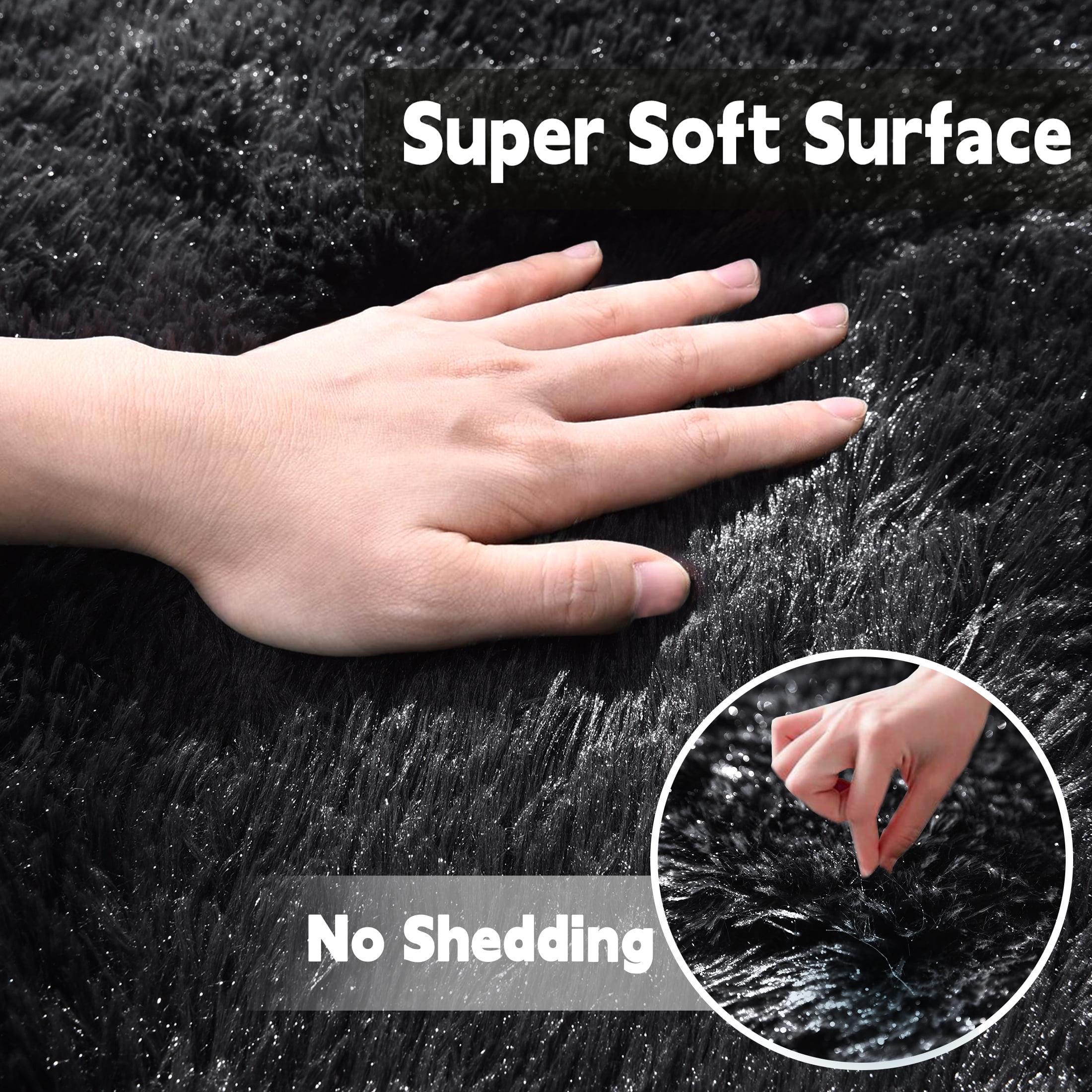 ZENELESS 5' x 7' Soft Fluffy Area Rugs for Living Room Bedroom Large Area Rug Indoor Carpet Black