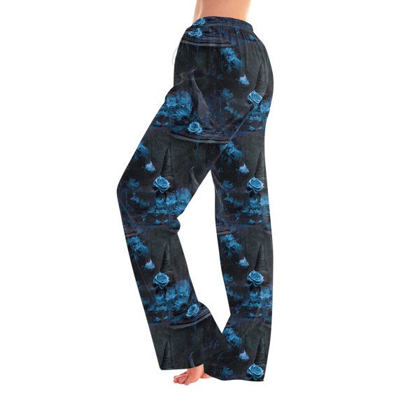 Fabrcox Halloween Women Pajama Pants Pumpkin Ghost Candy Women Sleep Pants Fall Winter Festival Soft Womans Lounge Pants Blue XXL