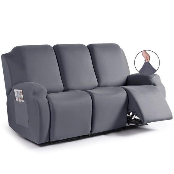 RUAOZZ Recliner Sofa Slipcovers for 3-Seat Couch with Pockets, Stretch Reclining Couch Cover for Pets Kids, Light Gray