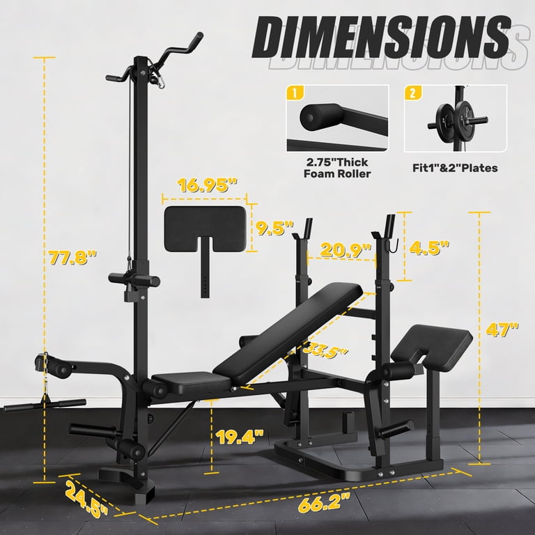 900LBS Olympic Weight Bench,9 in 1 Multifunction Strength Training
