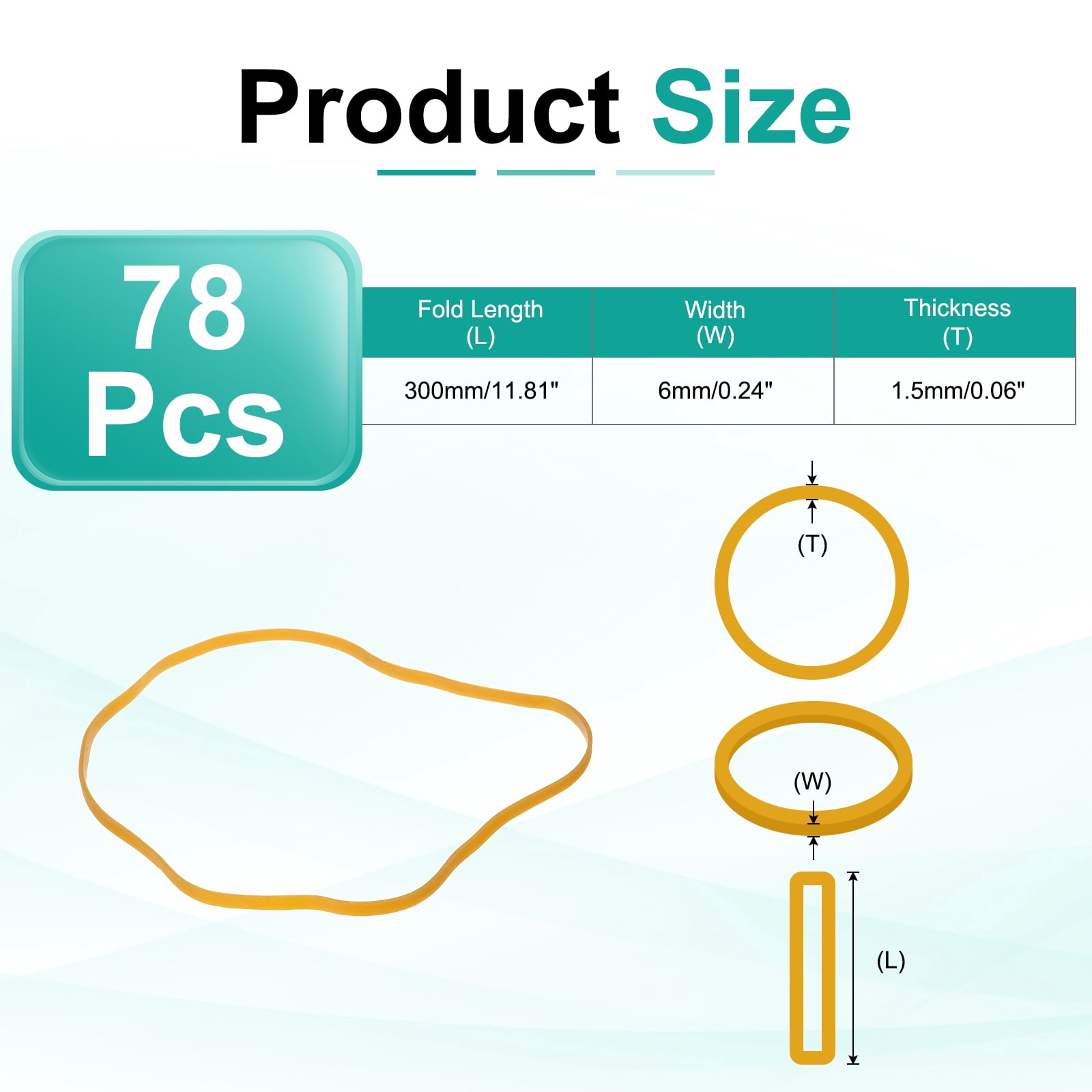 78Pack Rubber Bands, 11.81x0.24 Inch Elastic Bands for Office Supplies, Yellow