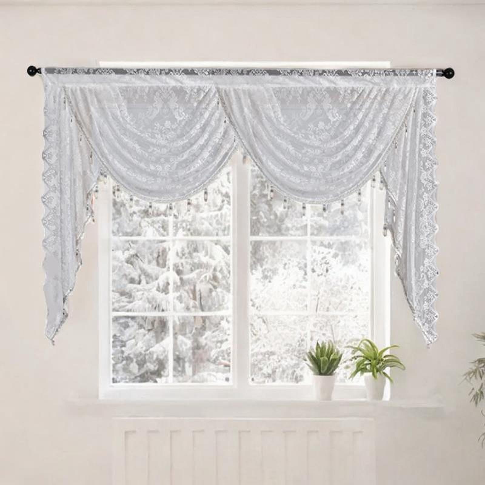 Fancyes Waterfall Window Valance Vintage Design Romantic Easy to Hang Decorative Swag Valance with Bead Tassels for Basement Bedroom Width 150cm