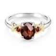 thumbnail image 3 of 1.63 Cttw Oval Checkerboard Red Garnet Ring for Women | 925 Silver and 10K Yellow Gold | Gemstone Birthstone | Three Stone Wedding Engagement Anniversary Promise Ring for Women | Size 8, 3 of 6