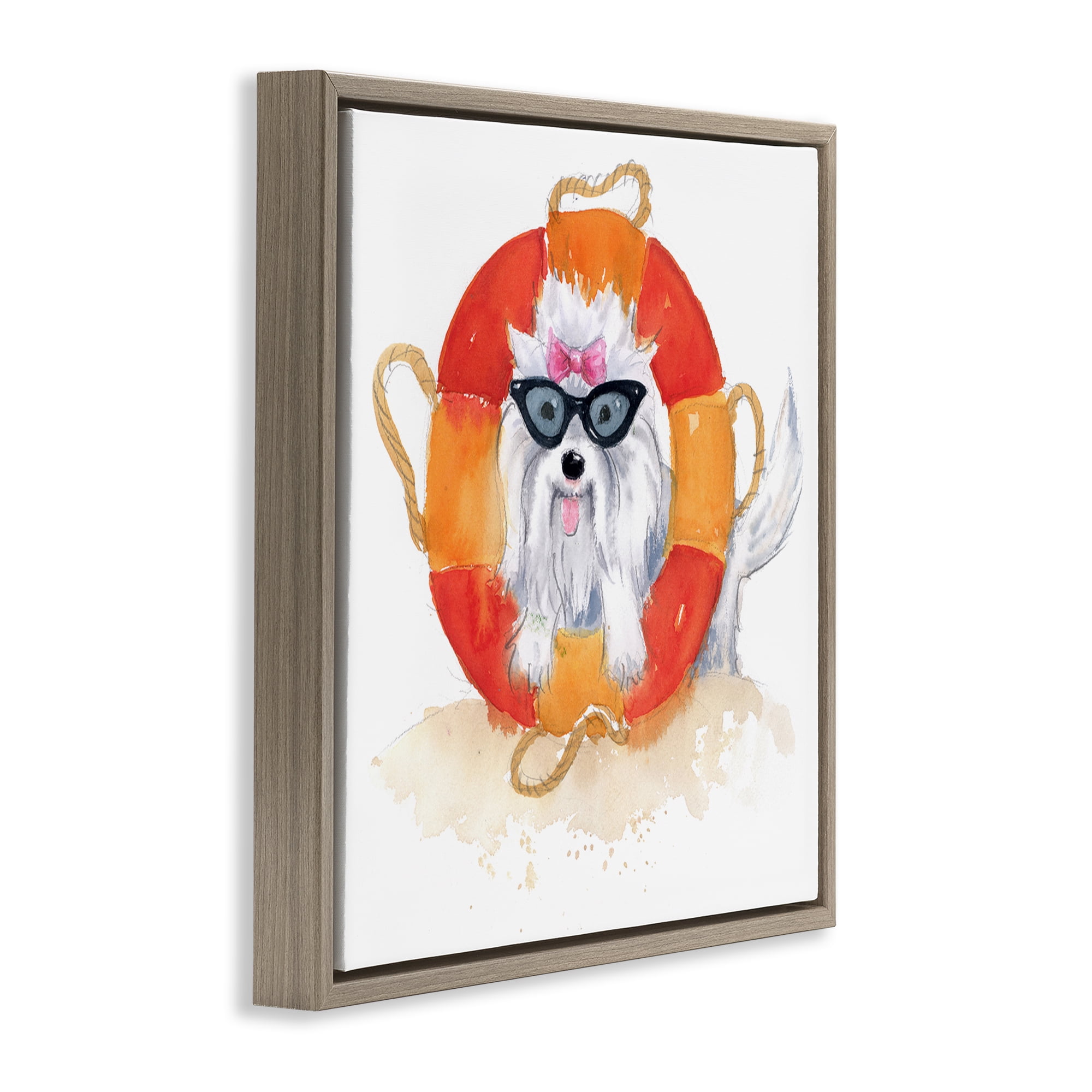 Stupell Industries Sandy Dog in Sunglasses Animals Painting Brown Floater Framed Canvas Art Print Wall Art, 25 x 25