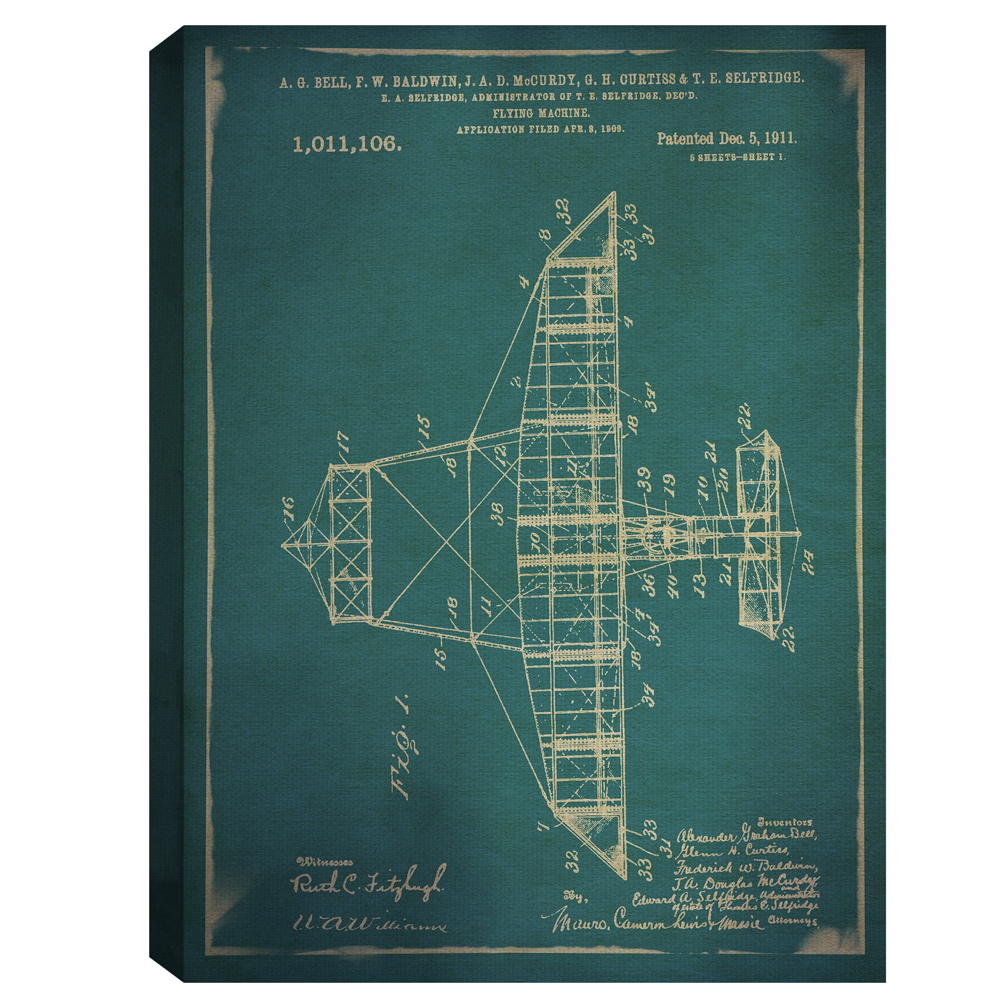 Masterpiece Art Gallery Flying Machine Sketch Blueprint I by GI ArtLab Canvas Art Print 24" x 36"