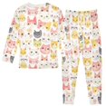 thumbnail image 2 of Dailycode Cotton Pajama Set Snug Fit Long Sleeve Top and Pants for 18M-8Y Watercolor Cat Heads, 2 of 7