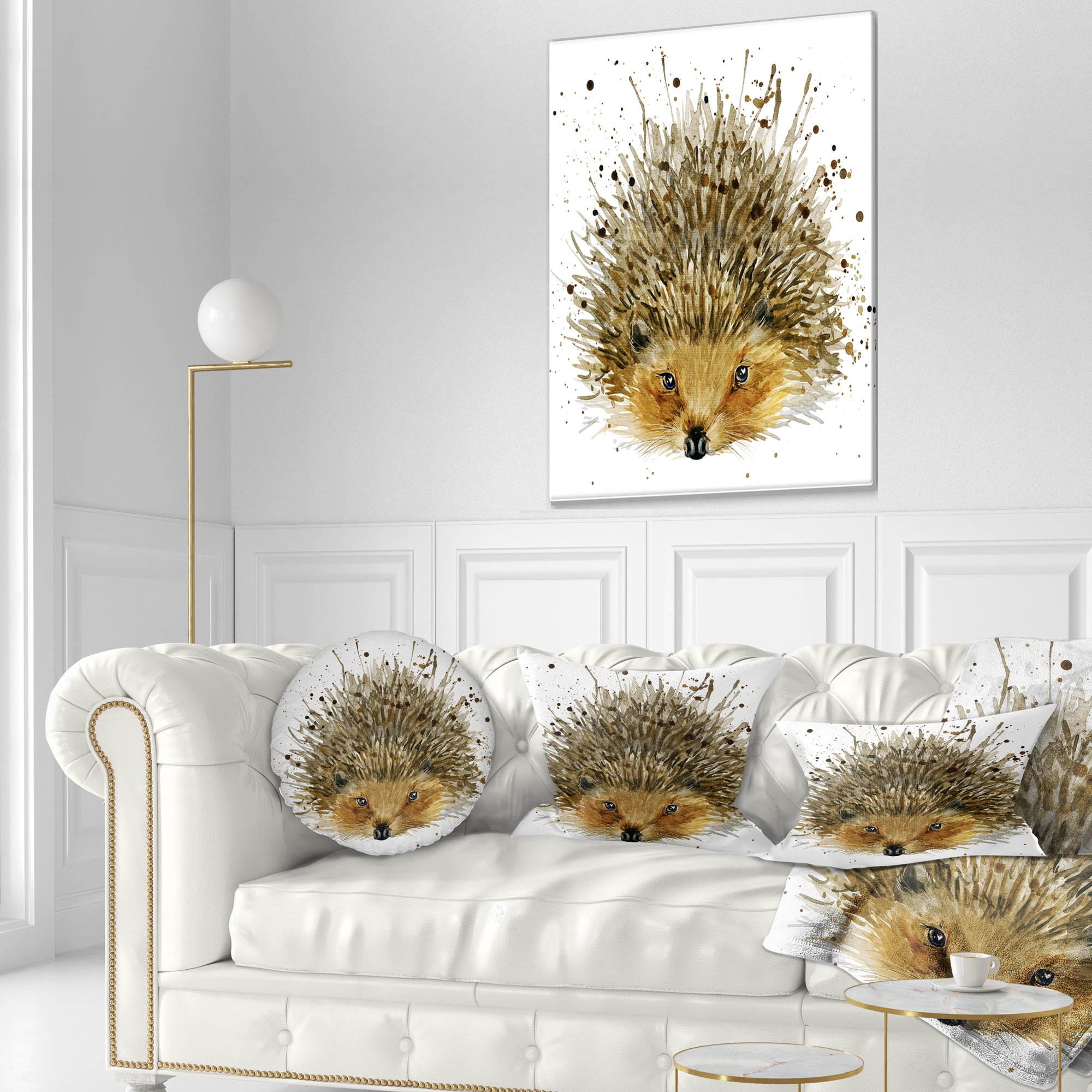 Designart Hedgehog Illustration Watercolor - Contemporary Animal Throw Pillow - 12x20