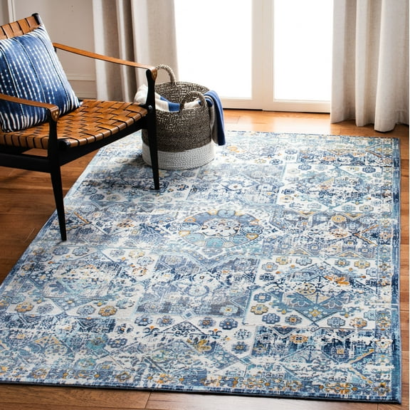 SAFAVIEH Aria Charmaine Floral Geometric Area Rug, Ivory/Navy, 5'1" x 7'6"