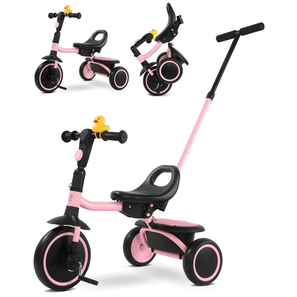 Triciclo para niños de 18 meses a 5 años con asa de empuje extraíble, triciclos para niños de 3 a 5 años, ideal para familias en movimiento, triciclo para niños pequeños con asiento ajustable fácil de