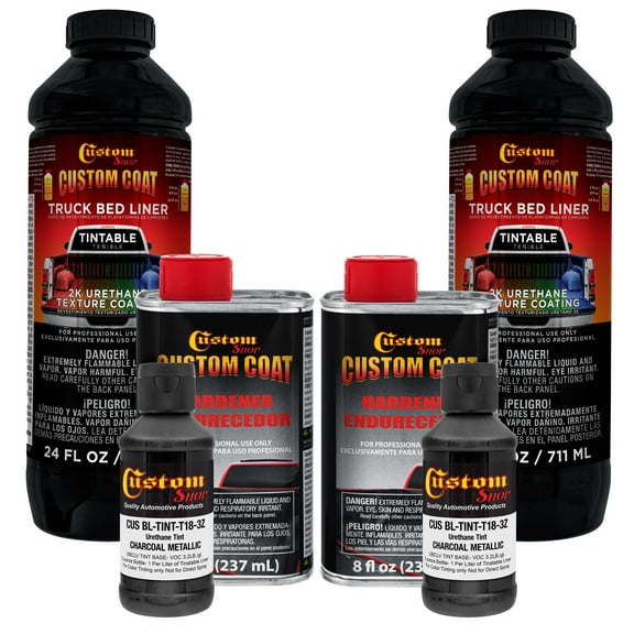 Custom Coat Charcoal Metallic 2 Quart (1/2 Gallon) Urethane Spray-On Truck Bed Liner Kit - Easy Mixing , Prevent Stop Rust