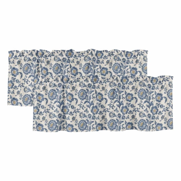 2 Pack Valances for Windows, Blue Flowers Window Valances for Living Room/Bedroom/Bathroom, Spring Floral Elegant Pastoral Rustic Light Filtering Kitchen Curtain Valance Window Treatment 60"W x18" L