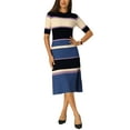 thumbnail image 2 of INSPIRE CHIC Womens Knit Striped Dresses 2024 Short Sleeve Midi Ribbed Sweater Dress XL Blue Purple, 2 of 6