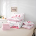 thumbnail image 5 of Homewish Ribbon Monogrammed P Bedding Comforter Set 7pcs for Teen, Cartoon Initial Letter King Bedding Sets, Kawaii Love Heart Reversible Bed Sheets, Super Cozy Room Decor, 5 of 7