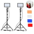 thumbnail image 2 of 2-piece Set LED Video Light Photography Lighting Kit Studio Panel Key Lights for Video Recording, 4 Color Filters Dimmable, Adjustable Tripod Stand, USB Fill Light, 2 of 8