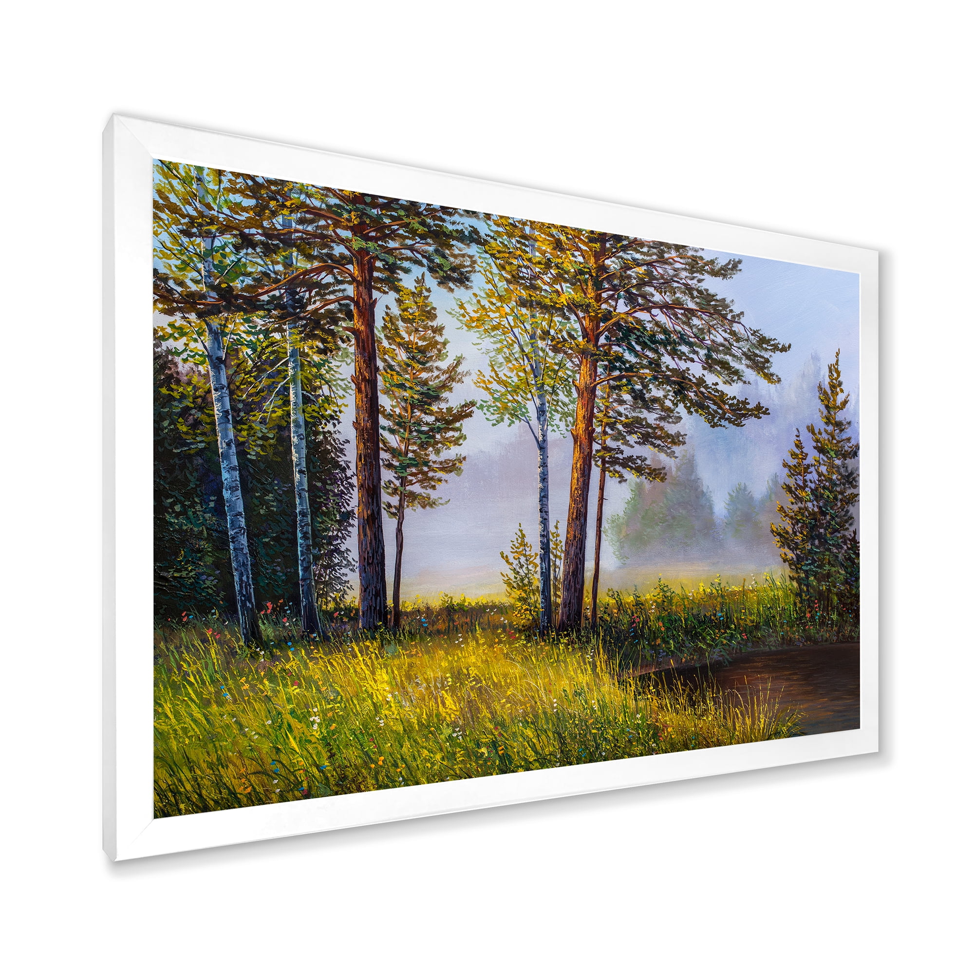 Designart 'Subtle Sunset Light Through The Trees III' Lake House Framed Art Print