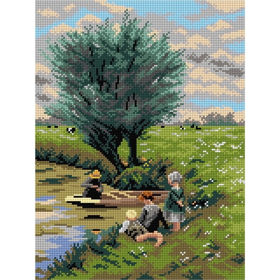 Wizardi Needlepoint Canvas for halfstitch Without Yarn - After Emile Claus - By the Riverside 3577J Orchidea