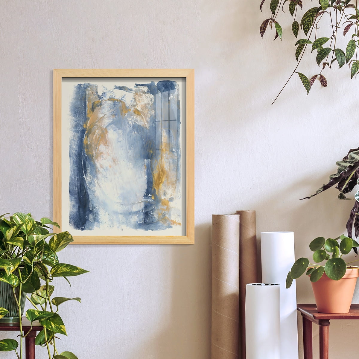 Circles & Dream I - Framed Print w/glass - Natural Wood