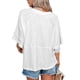 thumbnail image 2 of Camiseta informal de Color puro para mujer, Top de verano con cuello redondo, mangas 3/4 acampanadas, holgadas, 2 of 6