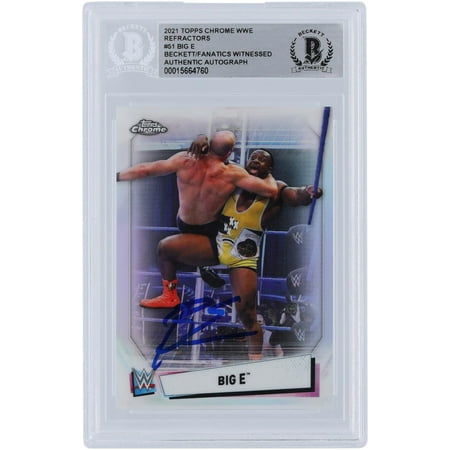 Big E WWE Autographed 2021 Topps Chrome Refractors #51 Beckett Fanatics Witnessed Authenticated Card - Fanatics Authentic Certified
