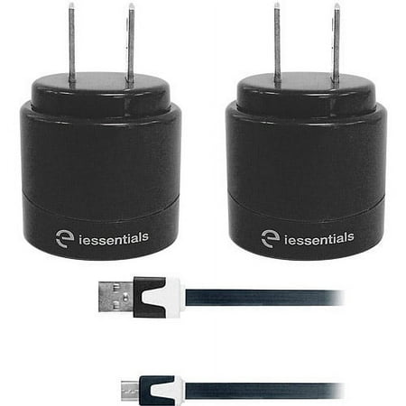 iEssentials microUSB Cable and Dual USB Home Charger, 3.28', Black