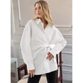 thumbnail image 6 of Women'S Long Sleeve Button Down Shirts Tie Waist Casual Loose Blouses Tops White L, 6 of 10