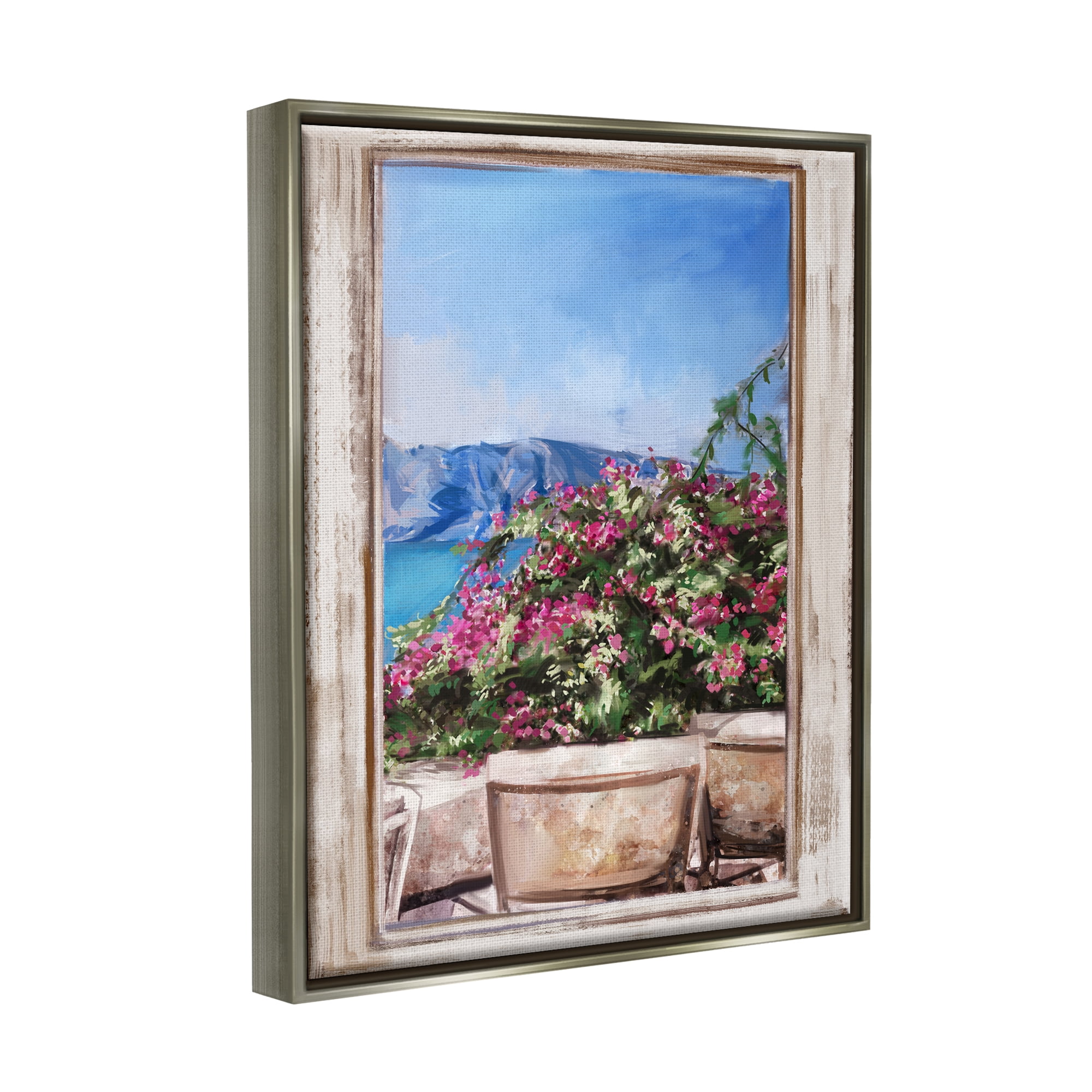 Stupell Industries Through Window View Seaside Flower Garden Scene Painting Luster Gray Floating Framed Canvas Print Wall Art, Design by Ziwei Li