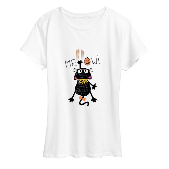 Instant Message - Meow Halloween Cat Short Sleeve Graphic T-Shirt
