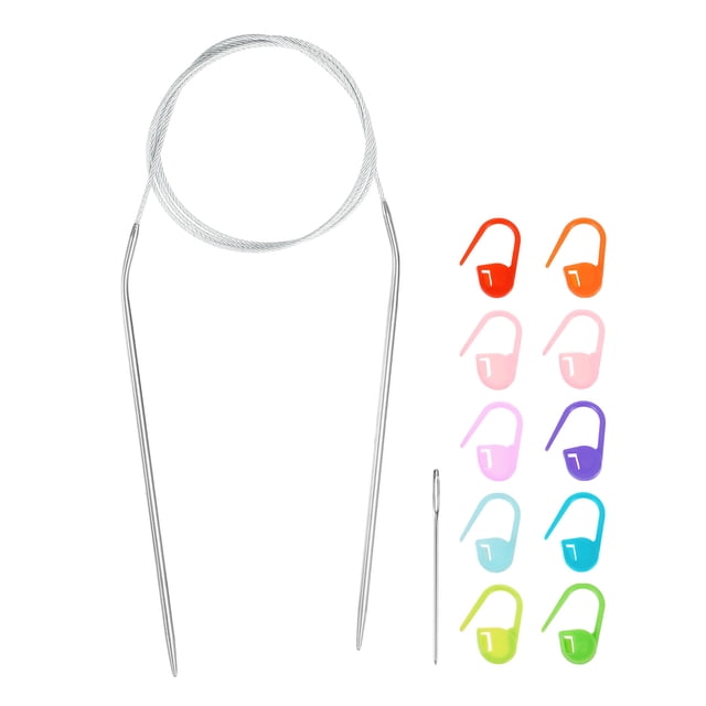 Uxcell Knitting Needles Size US 2.5(3mm) Circular Needle 39 Inch(100cm) Round Metal Stainless Steel Needle with Needles for Handmade Projects DIY Knitting
