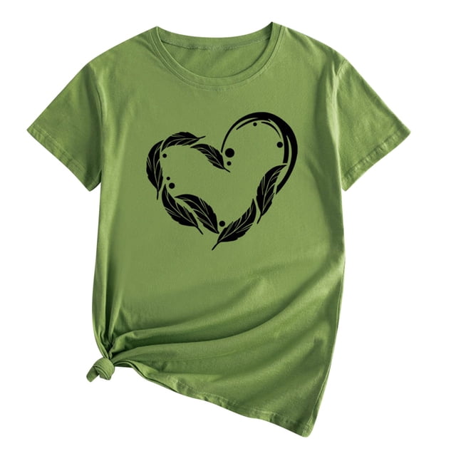 Camiseta de manga corta con cuello redondo y estampado de amor informal para mujer OAVQHLG3B Store lin121212
