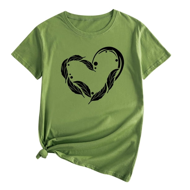 Camiseta de manga corta con cuello redondo y estampado de amor informal para mujer OAVQHLG3B Store lin121212