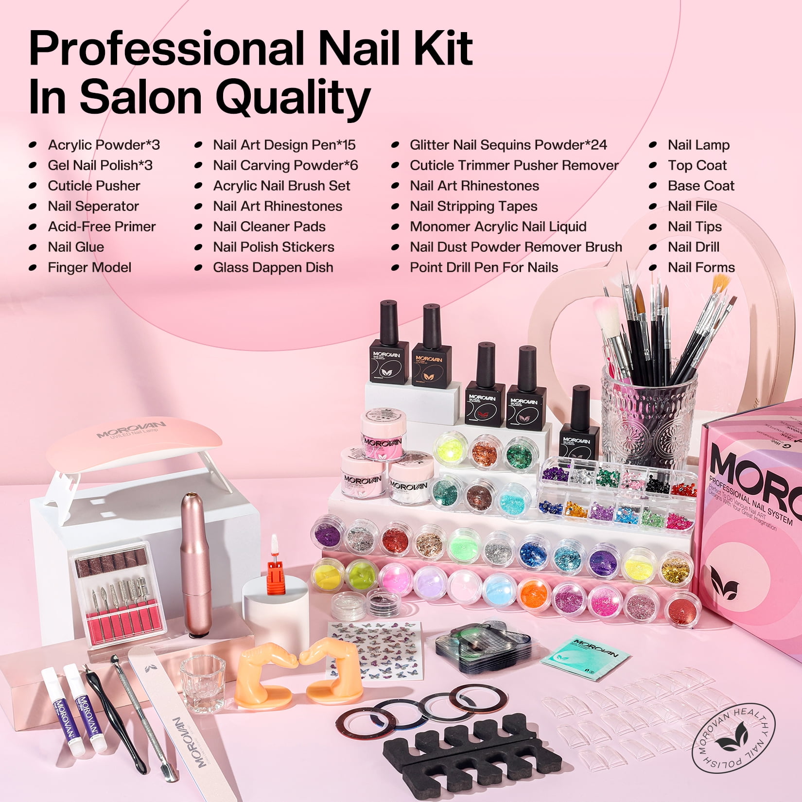 Morovan Acrylic Nail Kit with Everything: Beginners Professional Nail Kit Set for Starter Acrylic Nail with Drill Nail Christmas