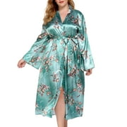 Satin Nightgown for Women Plus Size Silk Floral Kimono Robes Lightweight Bathrobe Nightdress V-Neck Short Sleepwear Oversized Dressing Gowns Loungewear for Ladies Sale Clearance Size 14-20