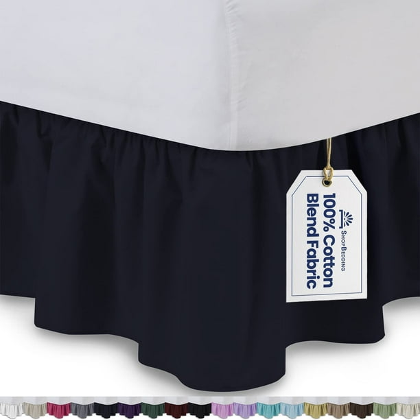 Ruffled Bed Skirt (Twin XL, Navy) 14 Inch Drop Dust Ruffle with Platform, Poly/Cotton Fabric