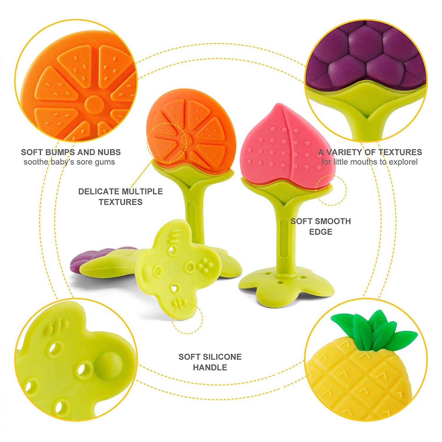 2 Moufles De Dentition Bébé HOTUT - Silicone Alimentaire, Pour Soulager Les Poussées Dentaires