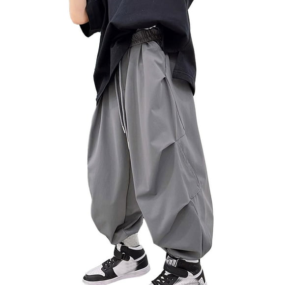 XDZJLR Toddler Boy Pants Cargo for Casual High Waisted Drawstring Loose Fit Pockets Kid Cargo Sweat Streetwear Trousers 6-7 Years