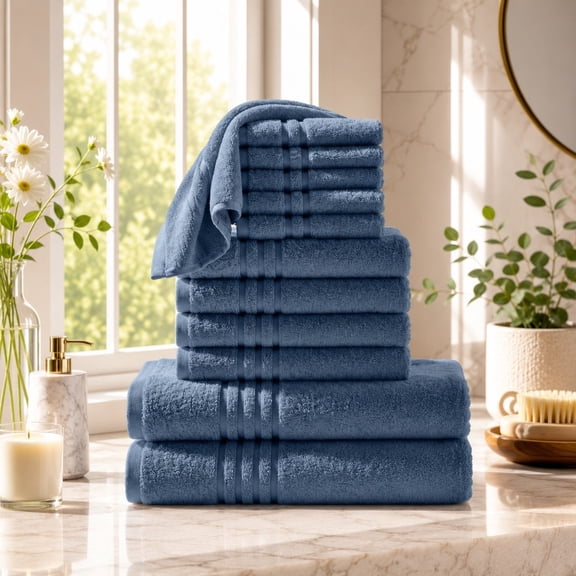 BrylaneHome 12 Piece Zero-Twist Bath Towel Set
