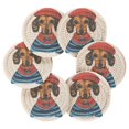 thumbnail image 7 of Yayeee 6 PCS Drink Coasters with Holder Set Woven Absorbent Round Tabletop Hot Pad, Cute Dog Artist, 7 of 7