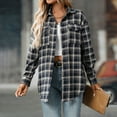 thumbnail image 2 of Kaprioy Womens Plaid Flannel Shacket Button Down Long Sleeve Casual Jackets Coats Fall Fashion Clothes Plus Size Baggy Trendy Shirts Navy, S, 2 of 8