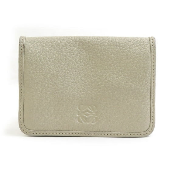 Pre-Owned LOEWE wallet/coin case, light beige leather, for men and women, 56340a (Good)