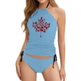 thumbnail image 1 of Swimsuits Women Stylish Canada Print Adjustable Lace Up Removable Chest Pad Light Blue Womens Bathing Suits L, 1 of 4